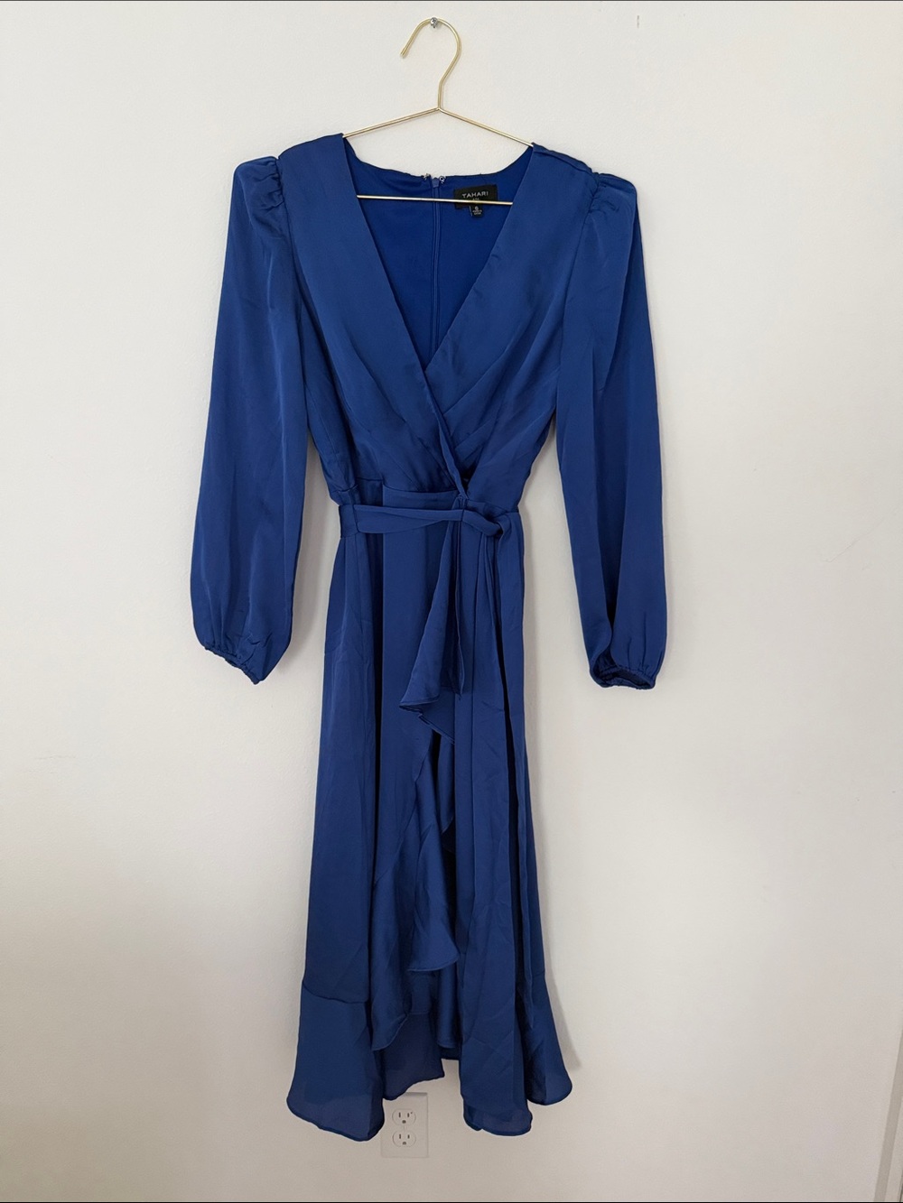 Tahari ASL Royal Blue Wrap Maxi Dress with Tie Waist size 6